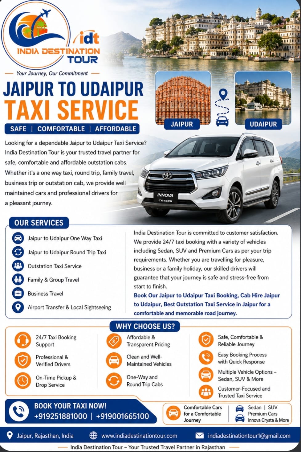 Jaipur to Udaipur Taxi Service – Affordable and Reliable Cab Booking with India Destination Tour